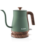 Gooseneck Electric Kettle 0.8L 1000W Stainless Steel Pour Over Kettle For Coffee And Tea With Auto Shut Off Wood Grain Handle In Matcha Green