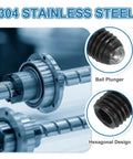 Heavy Duty Carbon Steel Ball Point Set Screws With Hex Socket Spring Plunger Mechanism Used For Industrial Machines And Furniture Repairs Ships As Ten Black Grub Bolts featuring 304 stainless steel hexagonal design.