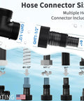 Hose adapters for One Half Horsepower Submersible Water Pump With Stainless Steel Base 2450 GPH, showcasing connector sizes