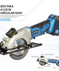 Badass Cordless Mini Circular Saw Featuring 4-1/2-Inch Pure Copper Motor And Integrated Laser Guide For Clean Cuts Rapid Setup Lightweight Build Handles Every Grind Session No Sweat, showcasing laser guide and battery.