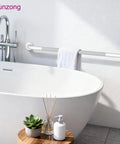 Built Like A Tank Anti Slip Shower Grab Bar Kit With Reliable Stability That Never Lets You Down Includes Three Wall Mount Handrails Perfect For Senior Bathrooms And Easy Bathroom Upgrades In Clean White - White handrail above a bathtub.