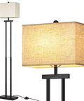 Modern Black Floor Lamp With Dual Poles And Fabric Shade Tall Reading Lamp With Foot Switch For Living Room Bedroom Office And Nursery Contemporary Farmhouse Style
