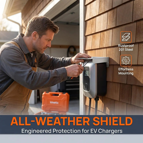 Man installing Heavy Duty EV Charger Protective Housing With Waterproof Outdoor Box Cover Built From Rock Solid Stainless Steel.