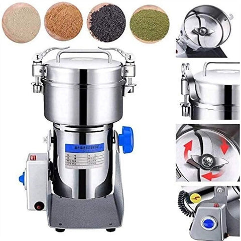 Stainless Steel Electric Grain Grinder Pulverizer for Superfine Flour and Powder, commercial-grade gadget with blade details