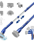 Electric Spin Scrubber With Long Handle Cordless Power Brush With 4 Detachable Heads for Bathroom Cleaning, blue color