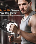 Badass Grip Strength Tester And Trainer Two In One Digital Hand Dynamometer with LCD display held by a man in gym.