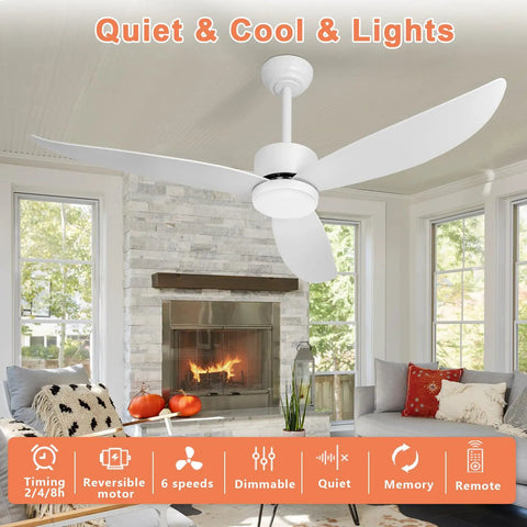 52 Inch Ceiling Fan With Lights Remote Control Easy Peasy Dimmable Led Quiet Dc Motor 6 Speed Reversible in living room.