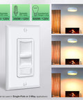 6 Pack Ultra Slim Dimmer Light Switch For LED CFL And Incandescent Lights Easy Install 15A 120V 60Hz Single Pole Or 3 Way 300W LED CFL 600W Incandescent ETL Listed White Slide Dimmer with lighting examples.