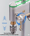 Asixxsix Mini Benchtop Drill Press With Variable Speed Control And 360-Degree Rotation close-up of 12mm lifting stroke and JT0 chuck.