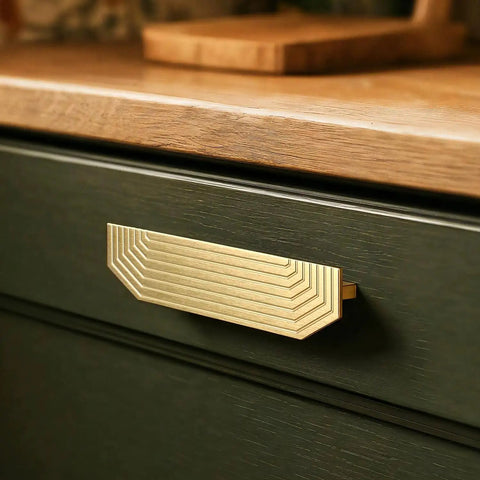Top Shelf Gold Drawer Pulls 2 Pack 5.5 Inch Cabinet Handles Traditional Retro Kitchen Vanity Hardware Solid Aluminum on drawer.