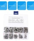 Heavy Duty Spring Lock Washers Set For Alternating Load And Wear Resistant Applications Stainless Steel 600 Piece Assortment Kit With Flat Gaskets For Industrial Fastening And Secure No Slip Connections in organized box