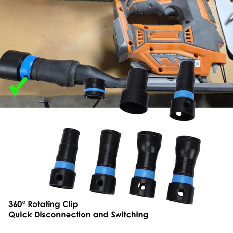 7Pcs Vacuum Hose Expansion Adapters And Dust Collection Quick Connectors Kit For Home Workshop shows connectors with a 360° rotating clip.