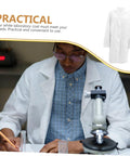 Pro-Grade Laboratory Coat For Men - Comfortable Doctor Costume For Medical Students And Pharmacy Use - Man writing at desk