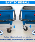 3 Inch Swivel Stem Cart Caster Replacement Wheels for Mop Buckets installation guide showing old and new casters on mop cart.