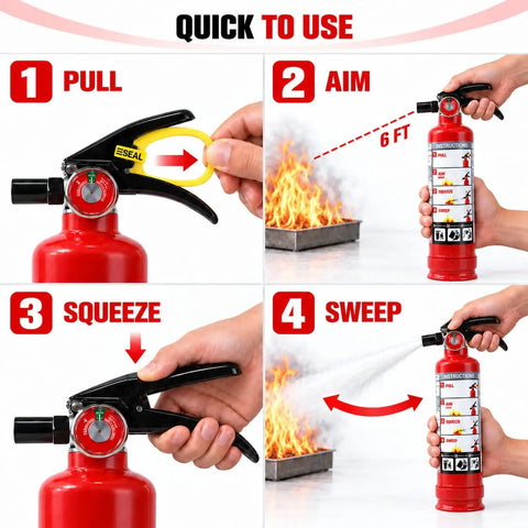Lightweight Portable Abc Dry Chemical Fire Extinguisher Killer Multipurpose Safety Kit For Home Garage Car Truck Rv Zero Drama Shield in use instructions.