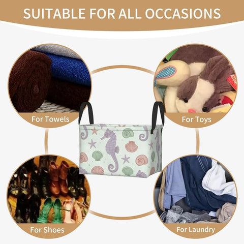 Large Rectangular Storage Basket For Organizing Home Clutter, Waterproof Fabric Bin With Trendy Pattern, collapsible for towels, toys, laundry, and shoes.