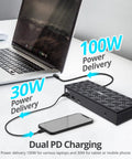 Total Game Changer DisplayLink USB C Dock For Laptop Battlestation Quad 4K 60Hz Monitor Support Sweet 100W PD Charging Hub connected to a laptop.