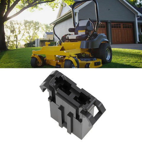Rock Solid 2 Pin Fuse Holder Fixed Socket Drops Right In For No Sweat MPN 601047 Swap On Zero Turn Lawn Mowers image with yellow mower.