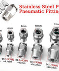 10 Piece Quick Release Pneumatic Hose Fittings Set In 304 Stainless Steel Durable Construction With M5 1/8 1/4 3/8 1/2 Connectors