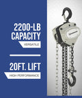 Built Like A Beast Manual Chain Hoist With 2200 Lb Capacity And 20 Ft Lift featuring a commercial grade steel frame and load chain.