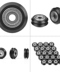 High Grade Pom V Groove Wheel Set With A Snug Five Millimeter Bore And Reliable 625 Bearings, showing 20 black wheels.