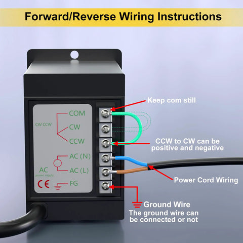 Heavy Duty High Torque AC Worm Gear Motor With Smooth Variable Speed Controller 180 Watt 110V wiring diagram for forward and reverse setup.