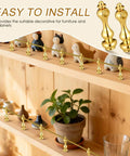 Rock Solid Eight Piece Brass Gallery Rails Kit Featuring Heavy Duty Metal Spindle Connectors And Exact Screw Matchups visible on wooden shelves.