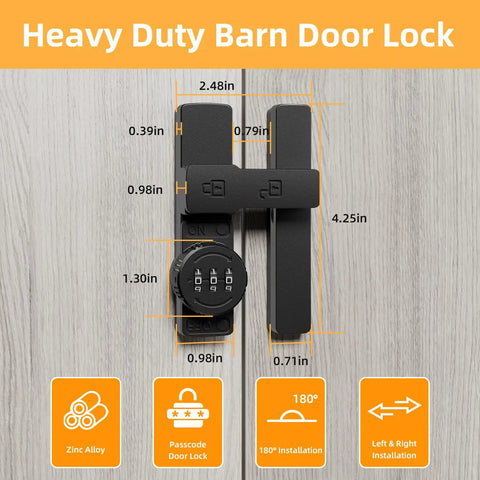 Keyless Barn Door Lock With 180 Degree Flip Latch 3 Digit Password Sliding Gate Lock dimensions zinc alloy latch