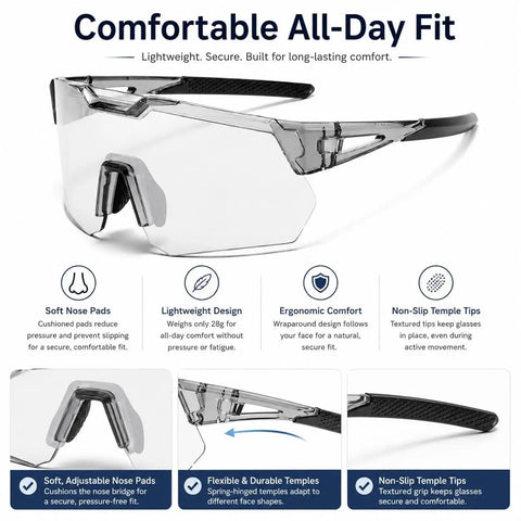 Slick Heavy Duty Photochromic Polarized Safety Glasses With Impact Resistant Lenses For Outdoor Work Featuring Smooth Transition Shades And Dead Serious Anti Glare Protection In Classic Grey, lightweight design and non-slip temple tips.