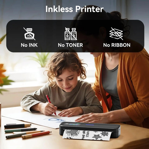 Upgraded Portable Wireless Printer With Touchscreen, Bluetooth Thermal Inkless M832D printing with child and parent
