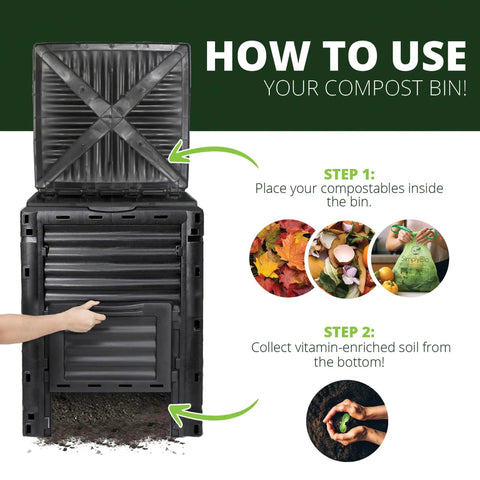 Big Ol 80 Gallon Garden Compost Bin Made From BPA Free Thick Plastic For Outdoor Use Easy Assembly Lightweight Design