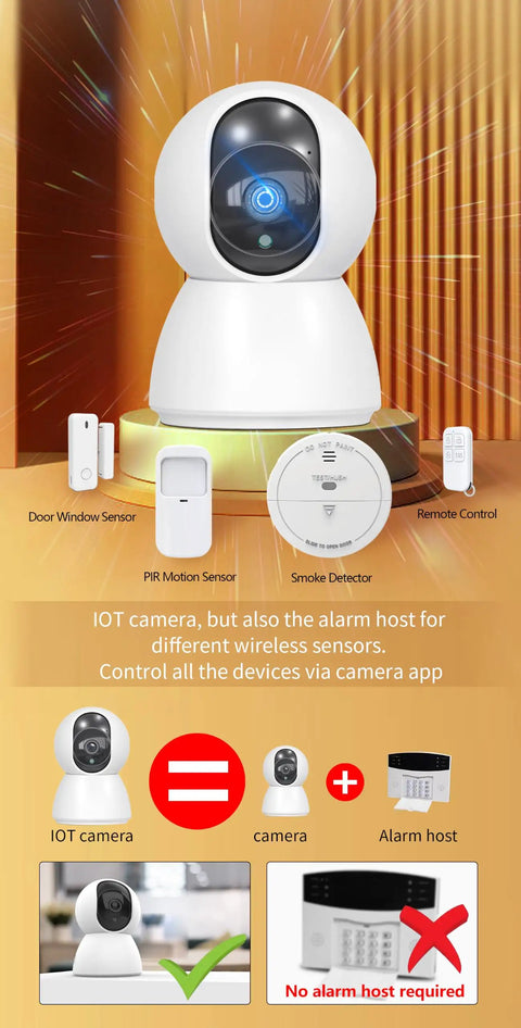 Clear Shot 4K Indoor Security Camera And Pet Watcher With 360 Pan Tilt Two Way Audio No Sweat Quick Setup on display with sensors.