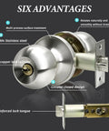 Side view of 10 Pack Satin Nickel Ball Door Knobs With Lock And Keys Keyed Entry ANSI Grade 3 Security Anti Bump 5 Pin Brass Cylinder