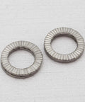 Heavy Duty M8 Wedge Locking Washers Set Of Twenty Double Stack Manganese Steel Hardware For Bolts And Nuts, showing two steel washers.