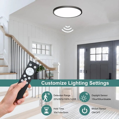 12 Inch Dope Motion Sensor Ceiling Light LED Flush Mount for indoor use in hallway with remote and customizable settings.