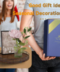 Pro Grade 12 Inch Farmhouse Solid Wood Lazy Susan Rotating Turntable Kitchen Pantry Organizer with flowers and decor items.