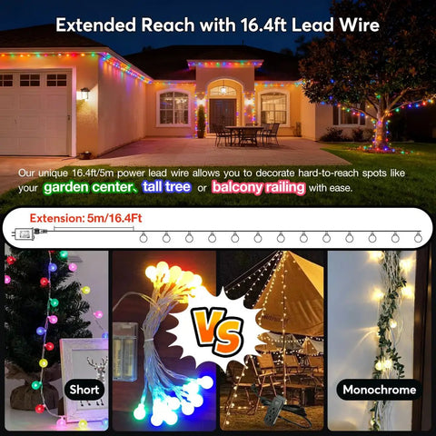 Color Changing String Lights With 150 LED Multicolor And Warm White Globe Bulbs Remote 11 Modes IP44 Waterproof outdoor use