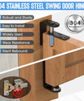 Heavy Duty Self Closing Saloon Door Hinges 4 Pack Black Large 304 Stainless Steel Dual Swing installed on wooden door.
