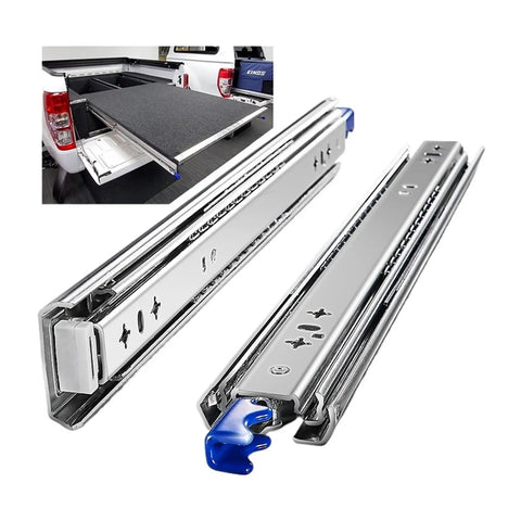 Tough As Nails Heavy Duty Drawer Slides With Secure Clip Lock For Big Loads 53Mm Cold Rolled Steel Runners close up with blue handle