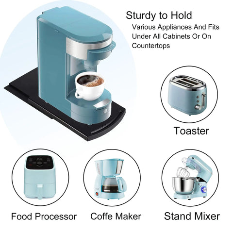 Super Smooth Kitchen Appliance Slider Caddy Saves Counter Space For Coffee Makers Toasters Air Fryers And Mixers With Silent Glide No Brainer Mobile Kitchen Storage Rig with coffee maker and toaster.