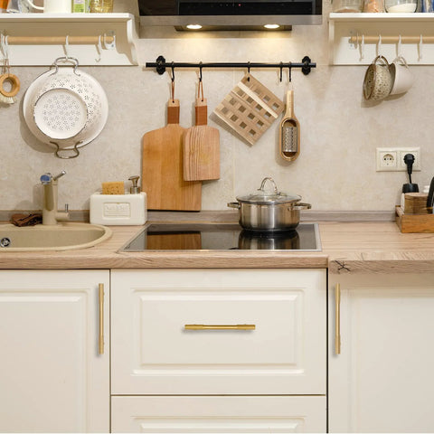 Kitchen with 2 Pack Solid Brass Gold Cabinet Pulls With 3 And 3 Quarters Inch Center To Center on drawers, modern decor