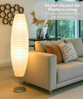Set Of 2 59 Inch Tall Rice Paper Floor Lamps With On Off Footswitch by a modern sofa, boho decor in living room