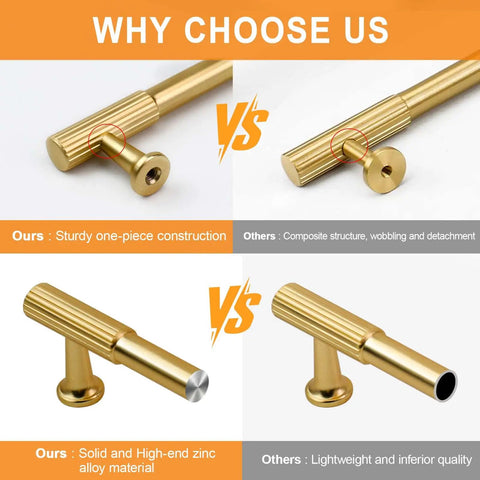 20 Pack Built Tough Brushed Brass Gold Kitchen Cabinet Pulls 5 Inch Heavy Duty Drawer Handles comparison of sturdy construction vs others.