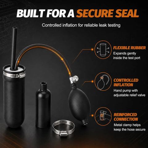 Premium Silicone Intake Adapter Compatible With Car Smoke Machine Leak Detector Inflatable Bladder Auto Engine Vacuum Testing Tool components with hand pump and clamps.