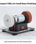 Compact Desktop Bench Grinder With Heavy Duty Grinding Wheels And Easy Polish Discs For Rapid Knife Sharpening Deburring And Metal Work Plays Tough On Daily Shop Tasks, showing grinding and polishing wheels.