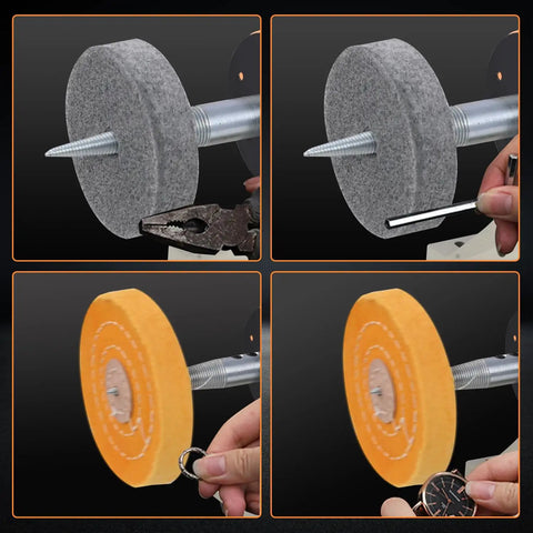 4 Inch Jewelry Polisher And Variable Speed Grinder Machine with wheels showing grinding and polishing on metal