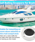 Boat with Self Bailing Cockpit Scupper Valve Kit For Boats With 2 7 8 Inch Rubber Flapper Valve And Gasket seen on transom above waterline