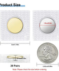 40 Piece Sew In Magnetic Snap Closures For Thin Fabric Up To 2 Mm Invisible PVC shown with size details and coin for scale.