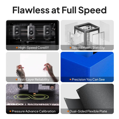 Top Shelf Multicolor 3D Printer Featuring Four Color Canvas Tech, displaying high-speed CoreXY motion and precision details.