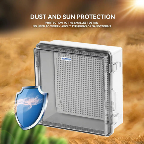 Top Shelf Hella Sturdy Weatherproof Junction Box With Clear Viewing Cover And Din Rail Mounting for dust protection and wiring organization.